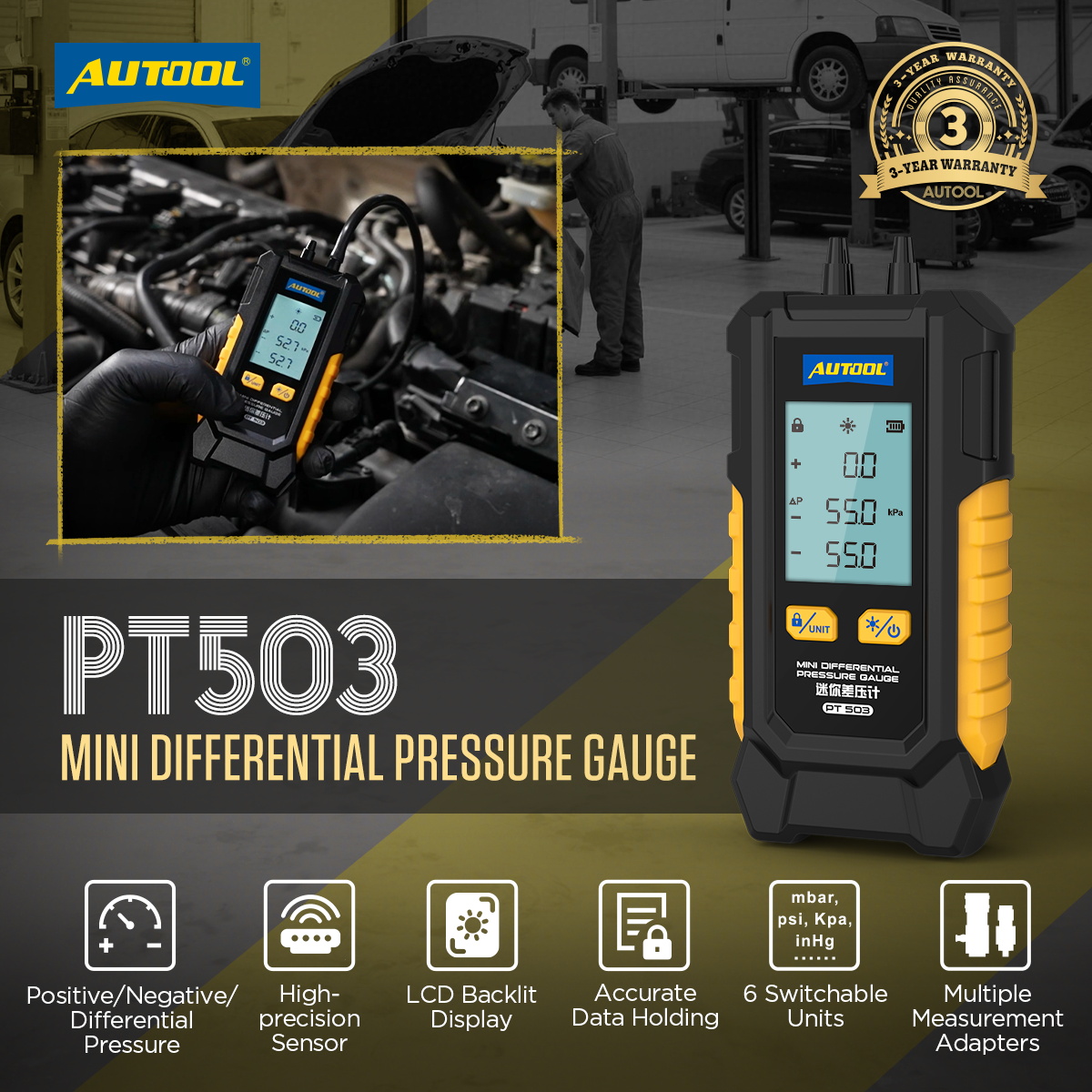 AUTOOL New Product Release | PT503 Mini Differential Pressure Gauge – image 1