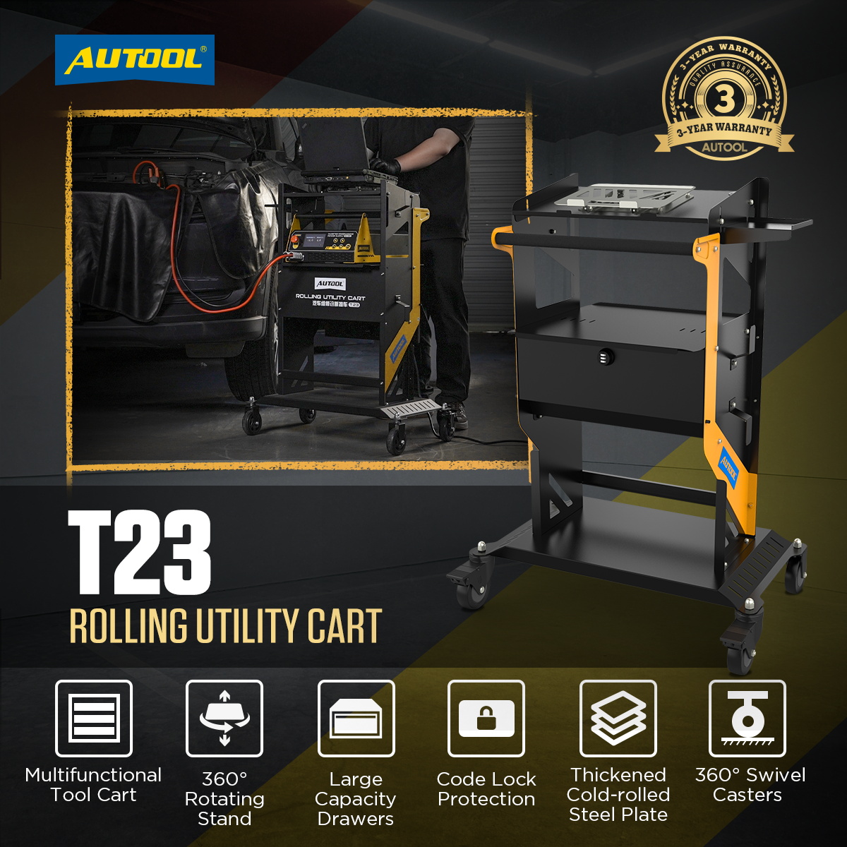 AUTOOL New Product Release | T23 Rolling Utility Cart – image 1