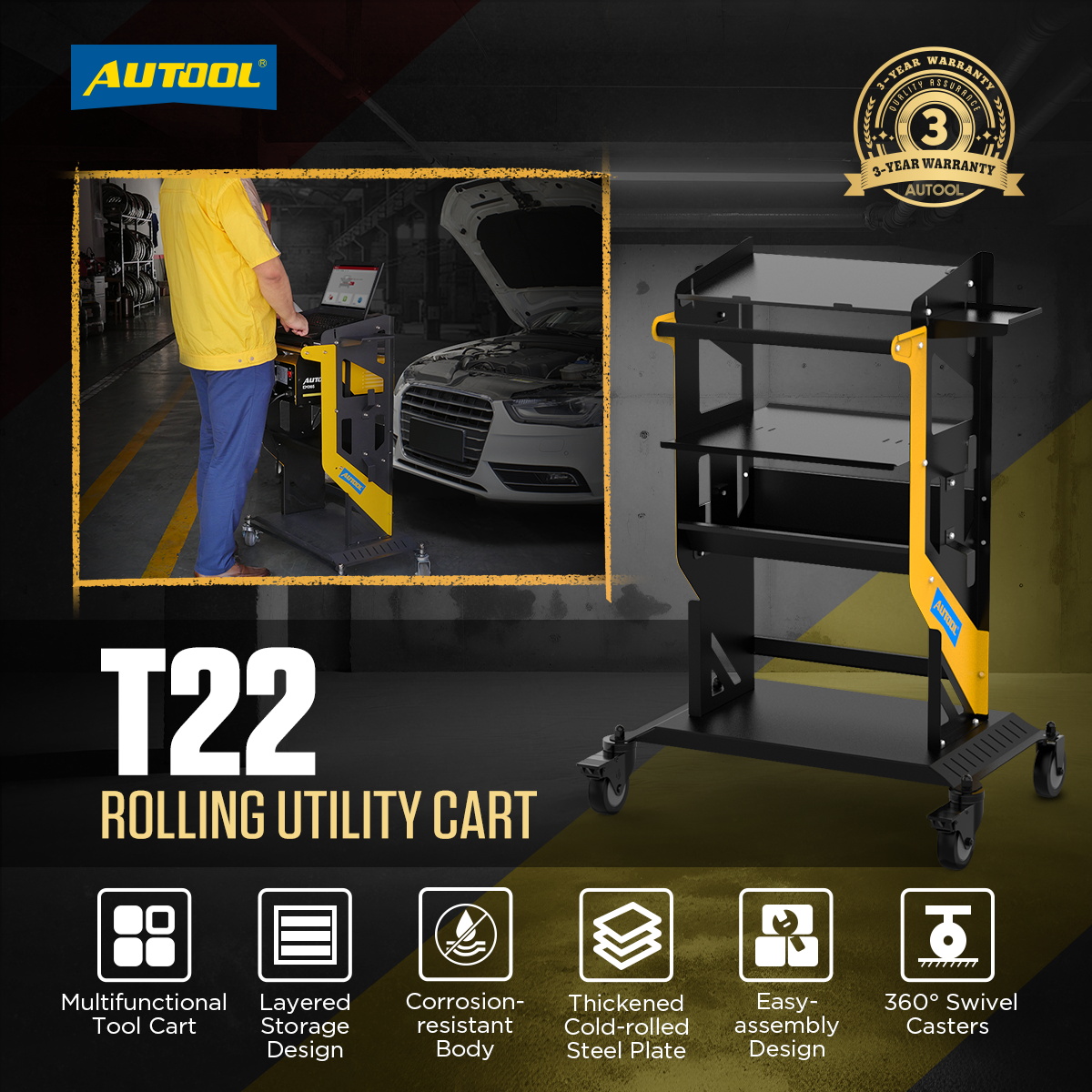 AUTOOL New Product Release | T22 Rolling Utility Cart – image 1